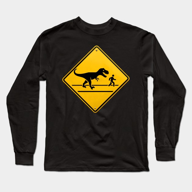 Funny Dinosaur - Dinosaur Pedestrian Crossing Long Sleeve T-Shirt by Shirt for Brains